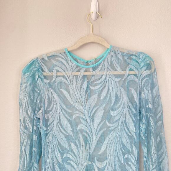 Vintage Robin's Egg Blue Evening Dress Overlay Sheer Mesh Flowy Ethereal Size 6 - Picture 3 of 8